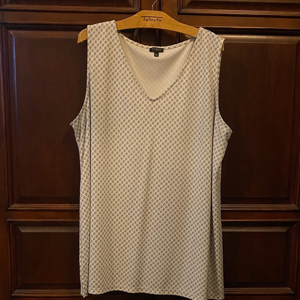 Talbots Sleeveless Top with Blue and White Design